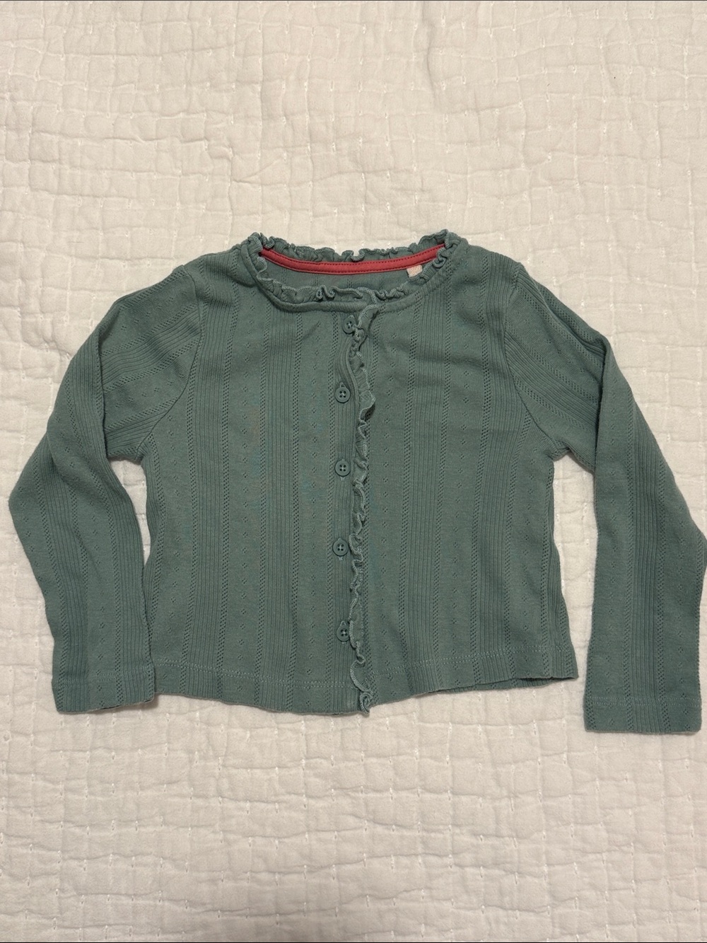 Mini Boden Ruffle-Edge Pointelle Cardigan size 2-3 years